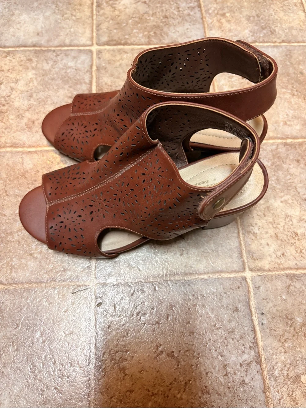 Avenue Brown Perforated Leather Slingback Sandals - Women